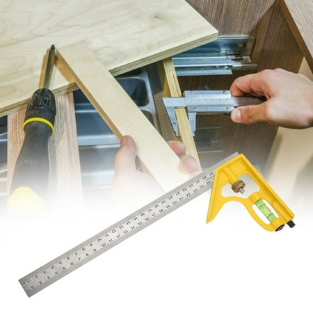 

Combination Marking Ruler Right Angle Ruler Woodworking Ruler 300MM Multi Function Right Angle Combination 45°/90° Measuring Ruler With Level