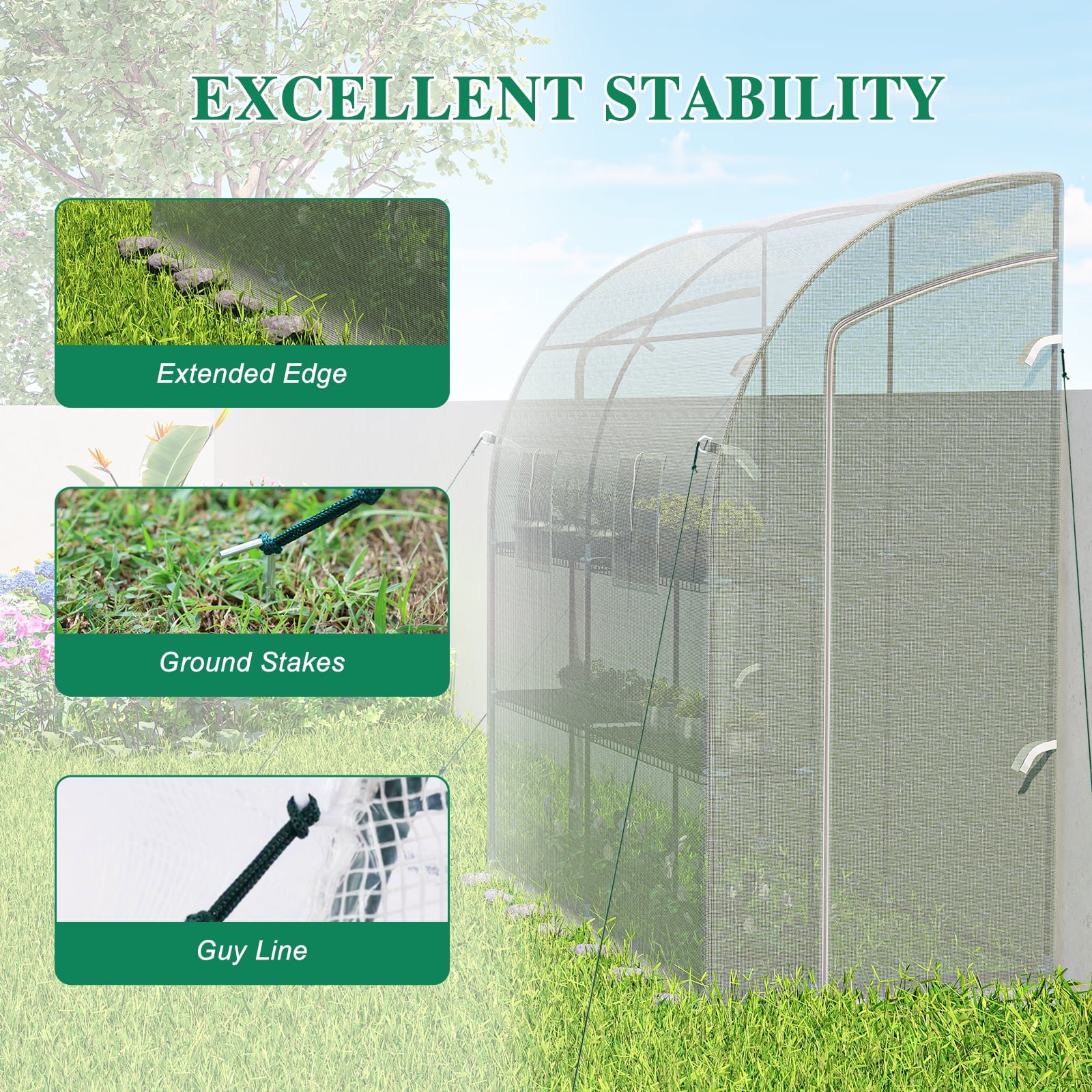 BPS 7x3x7 FT Lean to Greenhouse with Shelves, Large Walk-in Greenhouse with Waterproof PE Cover for Garden, Backyard, White