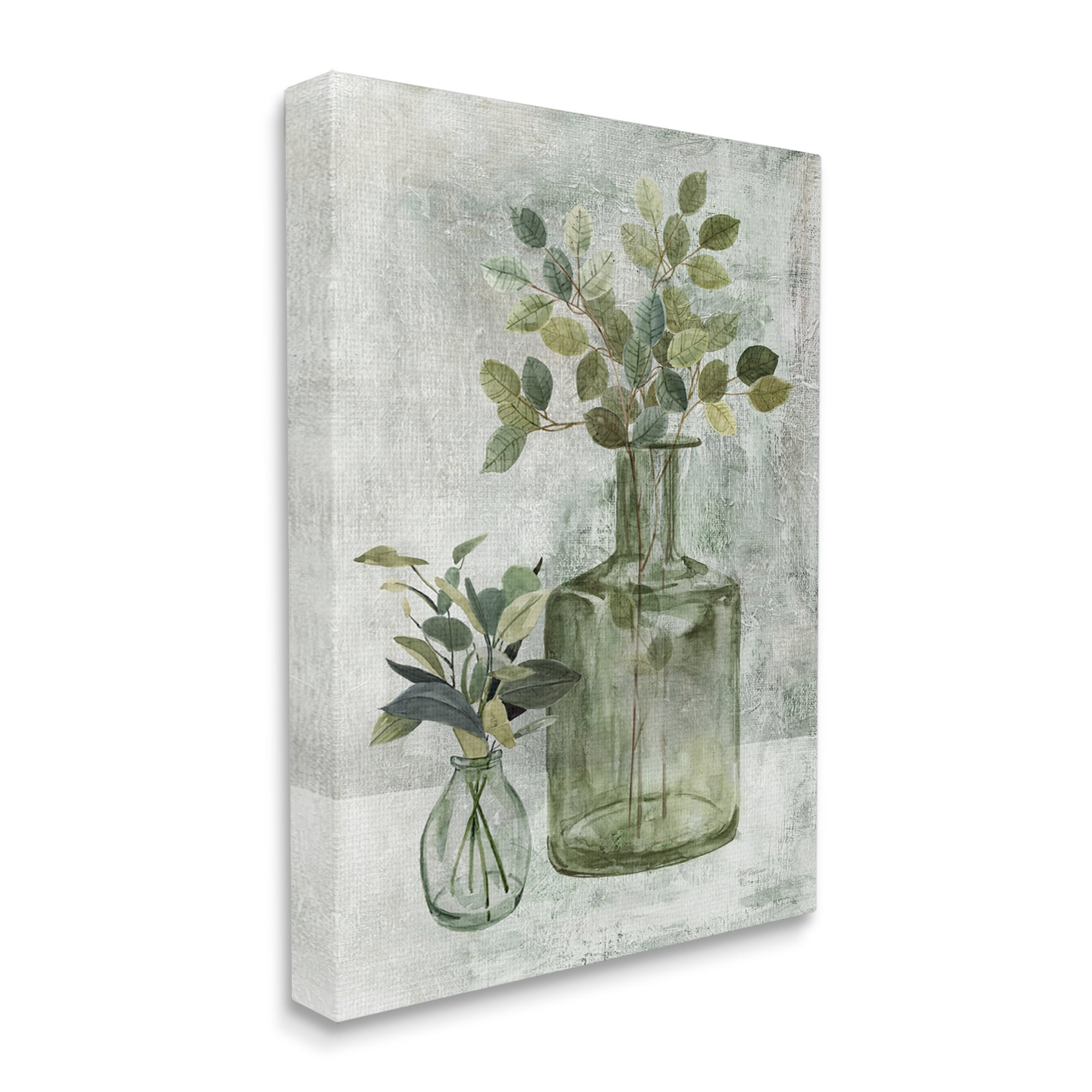 Stupell Industries Herbal Plants Green Leaves Country Vase Rustic Painting, 36 x 48, Design by Carol Robinson