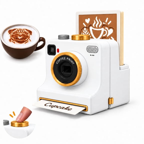 Brewgram Coffee Photo Stencil Printer Original - One Press Coffee Maker,3D Printed Latte Art Camera with 4 Reusable Coffee Stencils, for Cappuccino, Hot Chocolate, Home Cafe