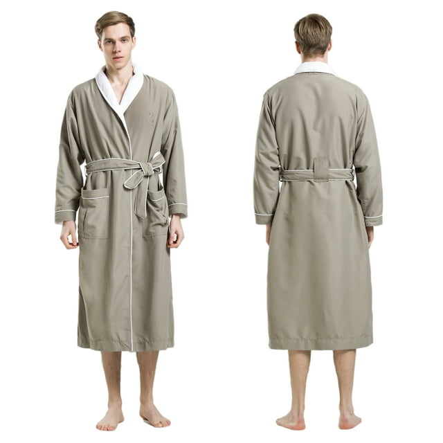 LOEWS Men's Grey Green Microfiber Bathrobe Hotel Resort SPA Robe