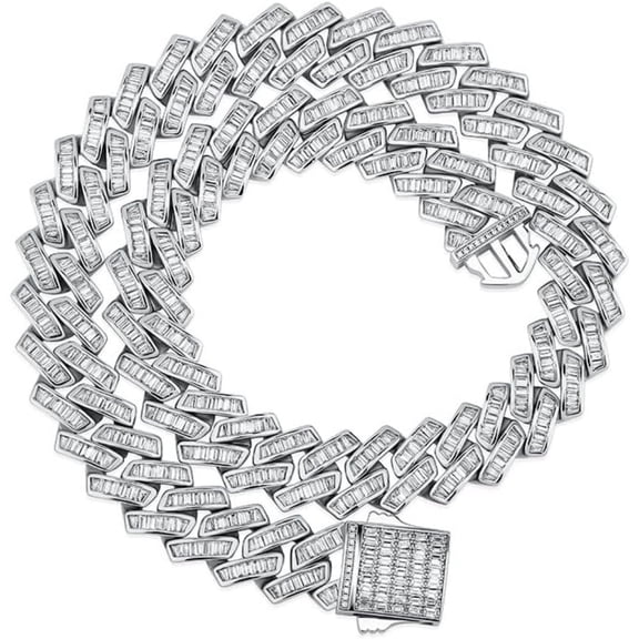 14K Gold Over 925 Silver Emerald Cut Micro-Inlaid Mossanite Jewelry, Hip-Hop Style Men's Cuban Link Necklace, Unrivaled Sparkle for the Bold and Brave,Fathers Day From Wife