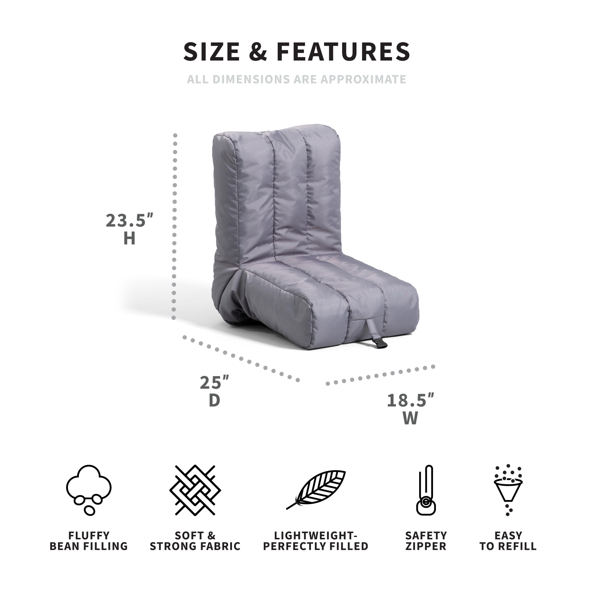 Big Joe Grab & Go Travel Bean Bag Chair, Steel Gray SmartMax, Durable Polyester Nylon Blend, 1.5 feet - image 3 of 9