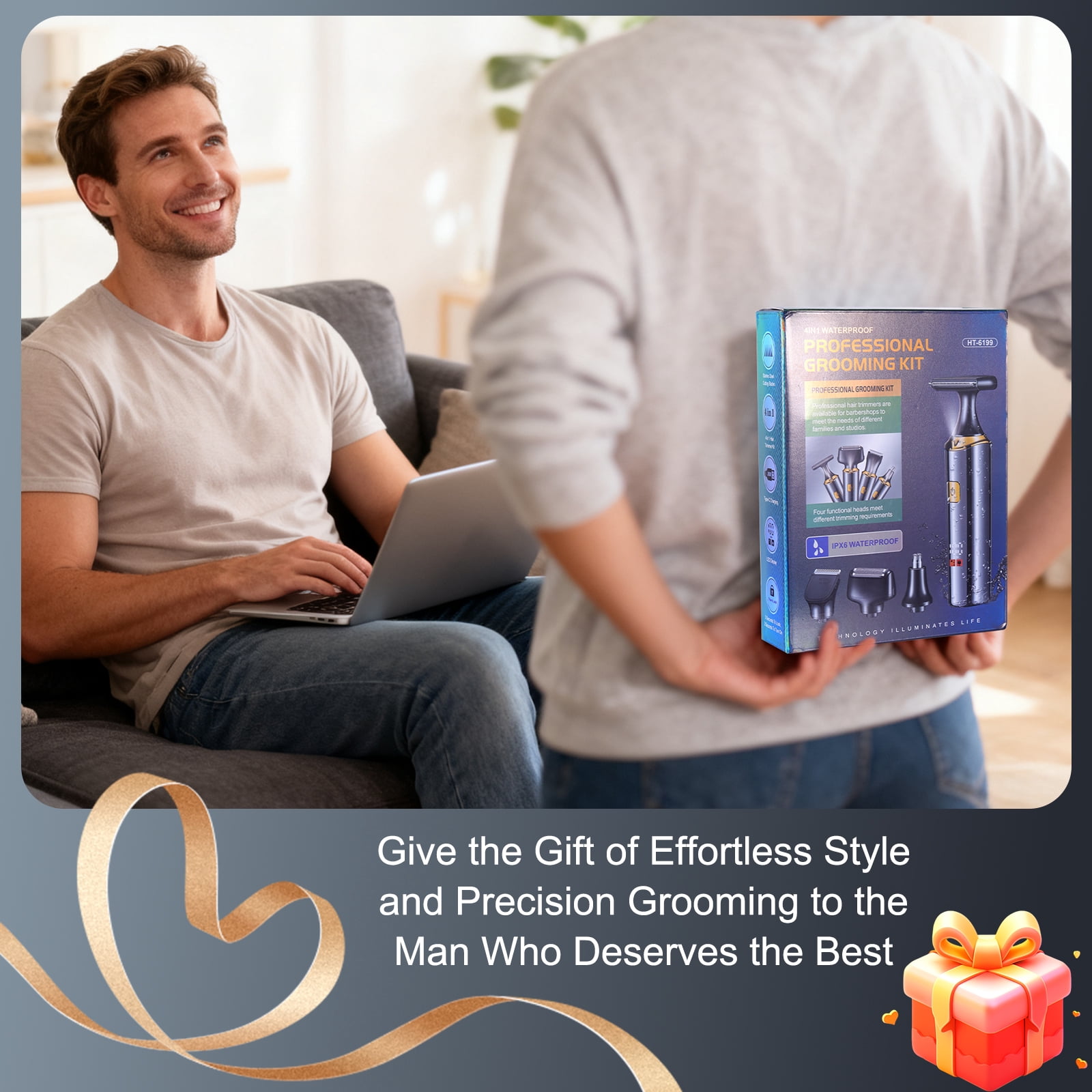Hatteker Hair Clipper 4-in-1 Kit Men's Razor Nose and Ear Trimmer Cordless Hair Clipper Waterproof LED Display