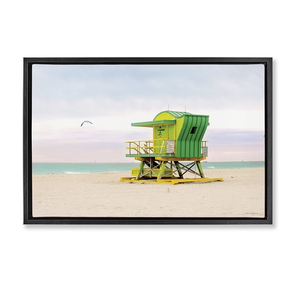 Stupell Industries Traditional Lime Green Lifeguard Hut Black Floating Frame Canvas Art, 25 x 17, by Seven Trees Design