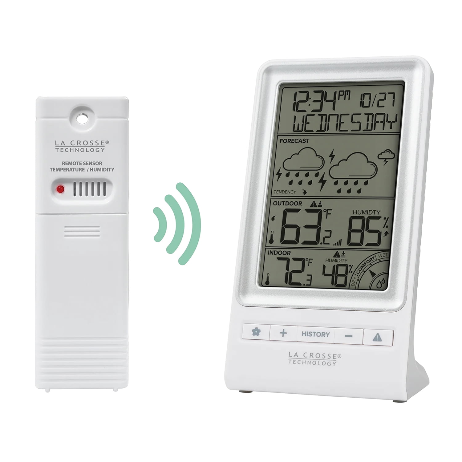 La Crosse Technology Battery-Powered LCD Wireless 2-Piece Digital Weather Forecast Station with Hygrometer and Calendar, 308-1415FCT