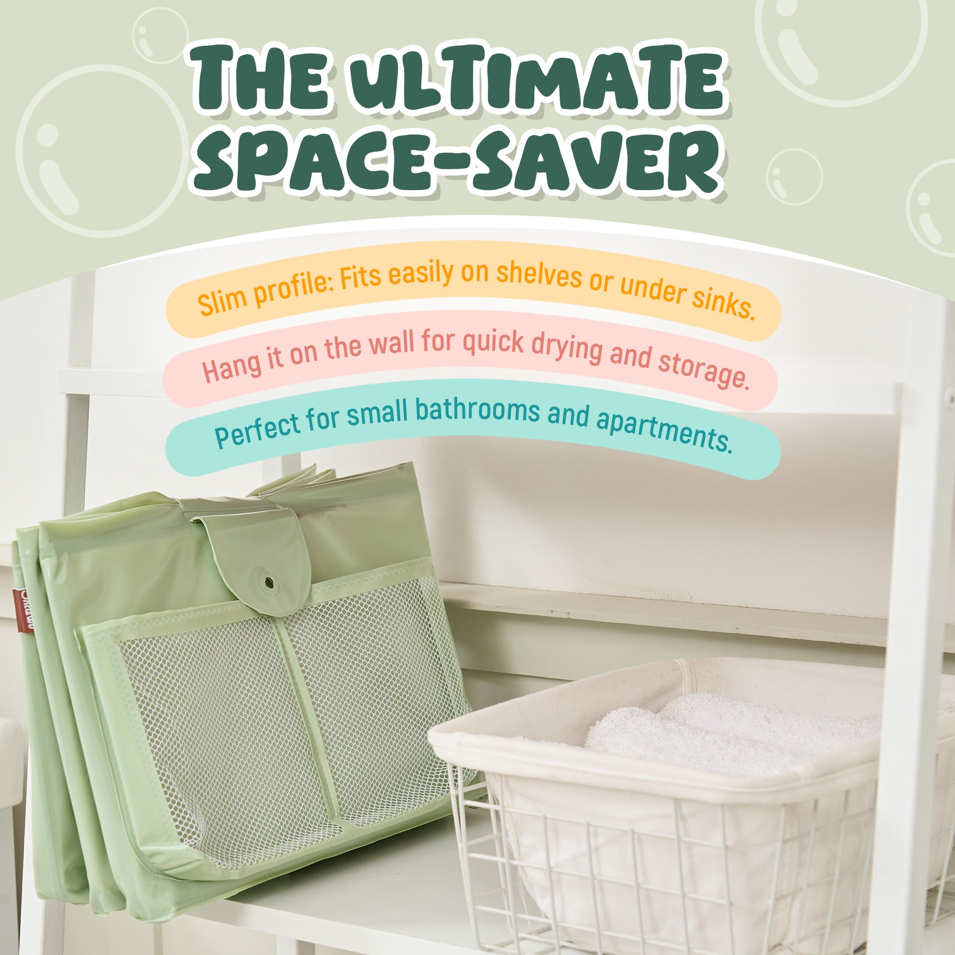 UNCLE WU Foldable Baby Bathtub for Toddlers (12M-5Y) – Portable Travel Bath Tub Converts Shower to Tub – Large Deep Collapsible Basin with Mesh Storage Pockets, Non-Slip & Fast Draining
