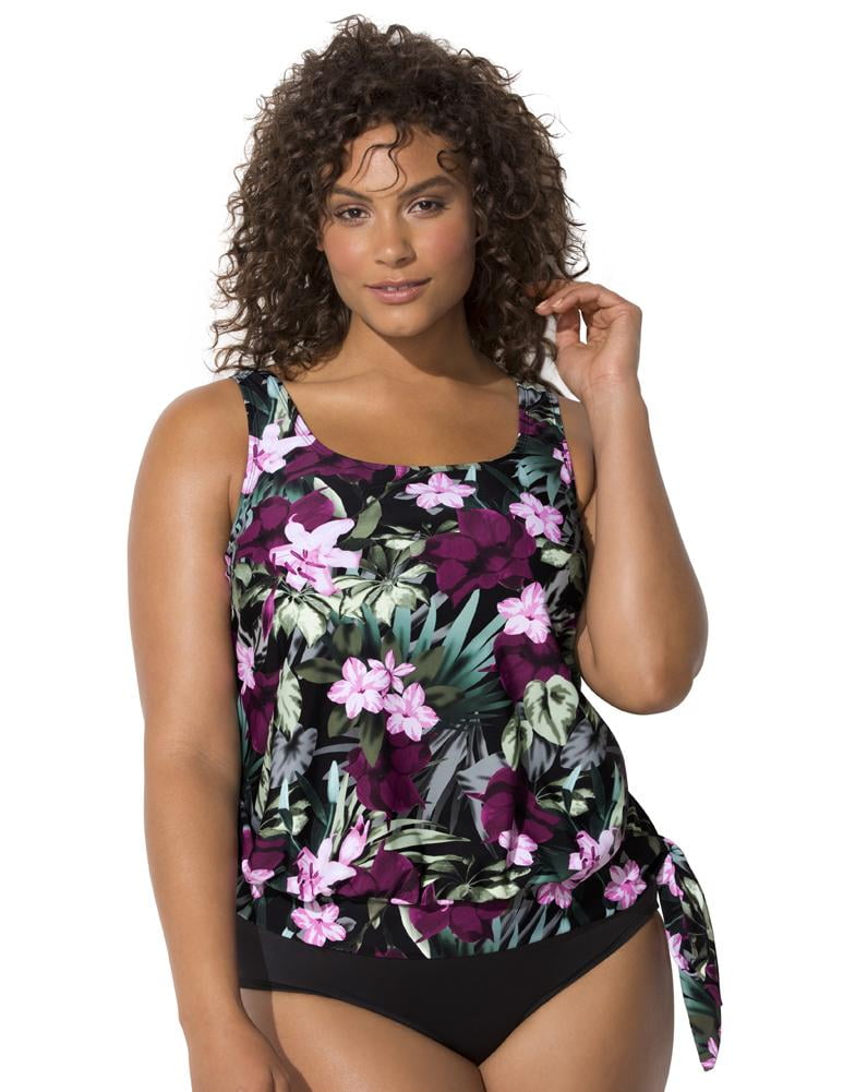 Swimsuits For All Women's Plus Size Side Tie Blouson Tankini Top 26 ...