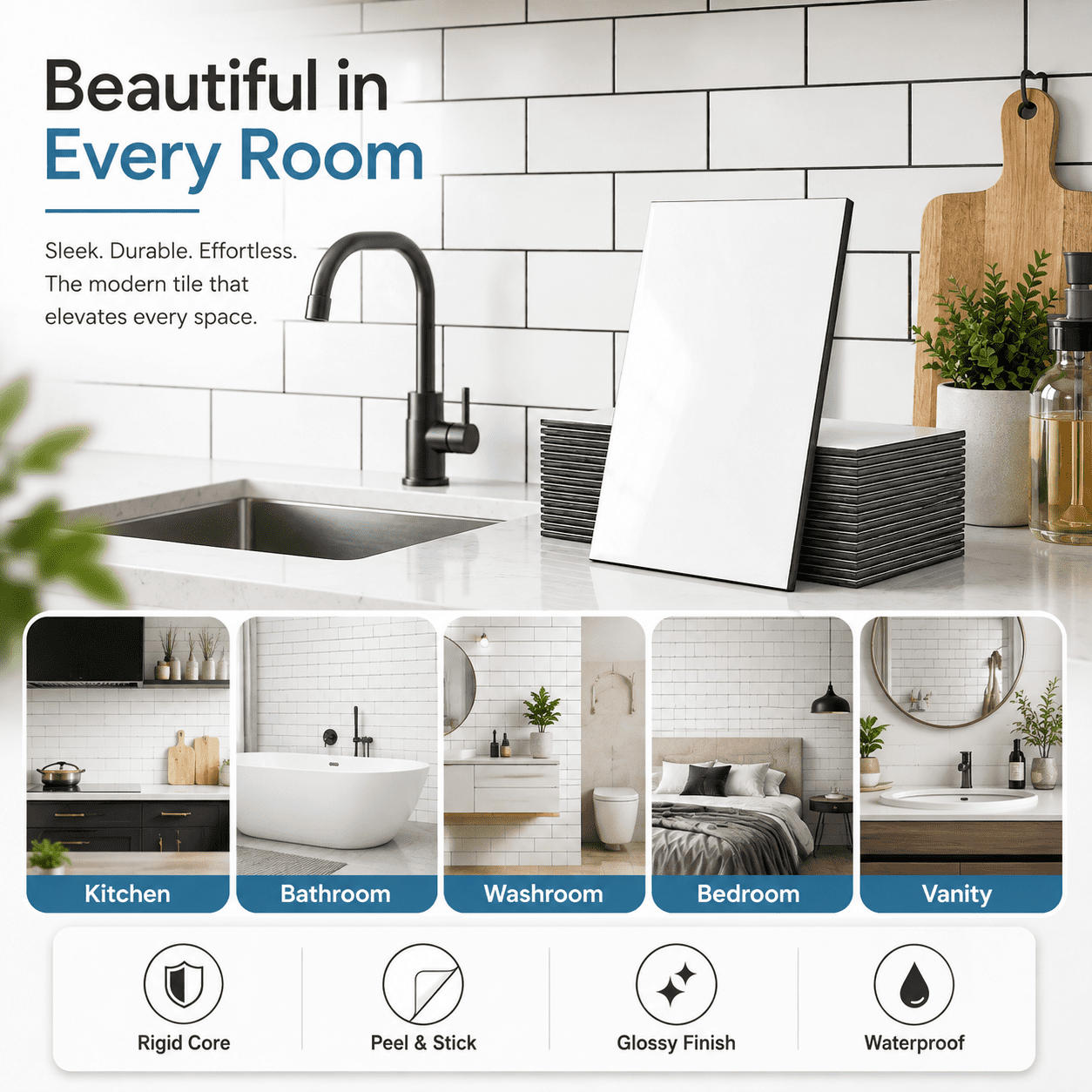 Yeslife 102-Pack Peel and Stick Backsplash Tile, 3" x 6" Glossy White PVC Waterproof Subway Wall Tiles for Kitchen & Bathroom, 12.75 Sq Ft