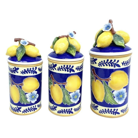 Blue Sky Ceramic, Small, Multicolor 17499 Lemon Canister