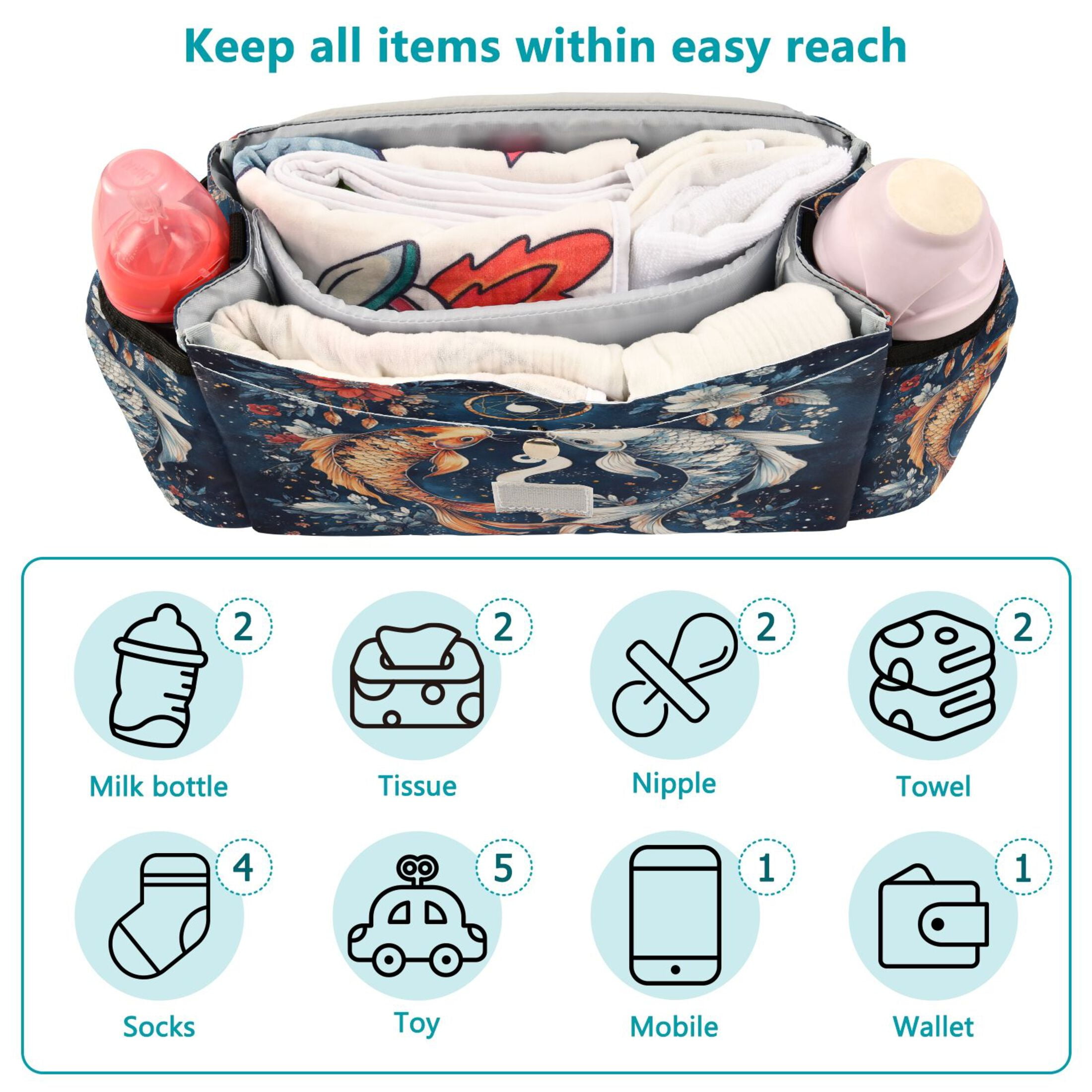 DIXRUYEE Stroller Organizer Celestial Koi Synchronicity Printed