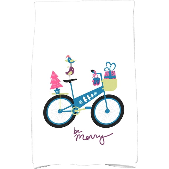 Simply Daisy 18" x 30" Merry Bird Bike Holiday Geometric Print Kitchen Towel