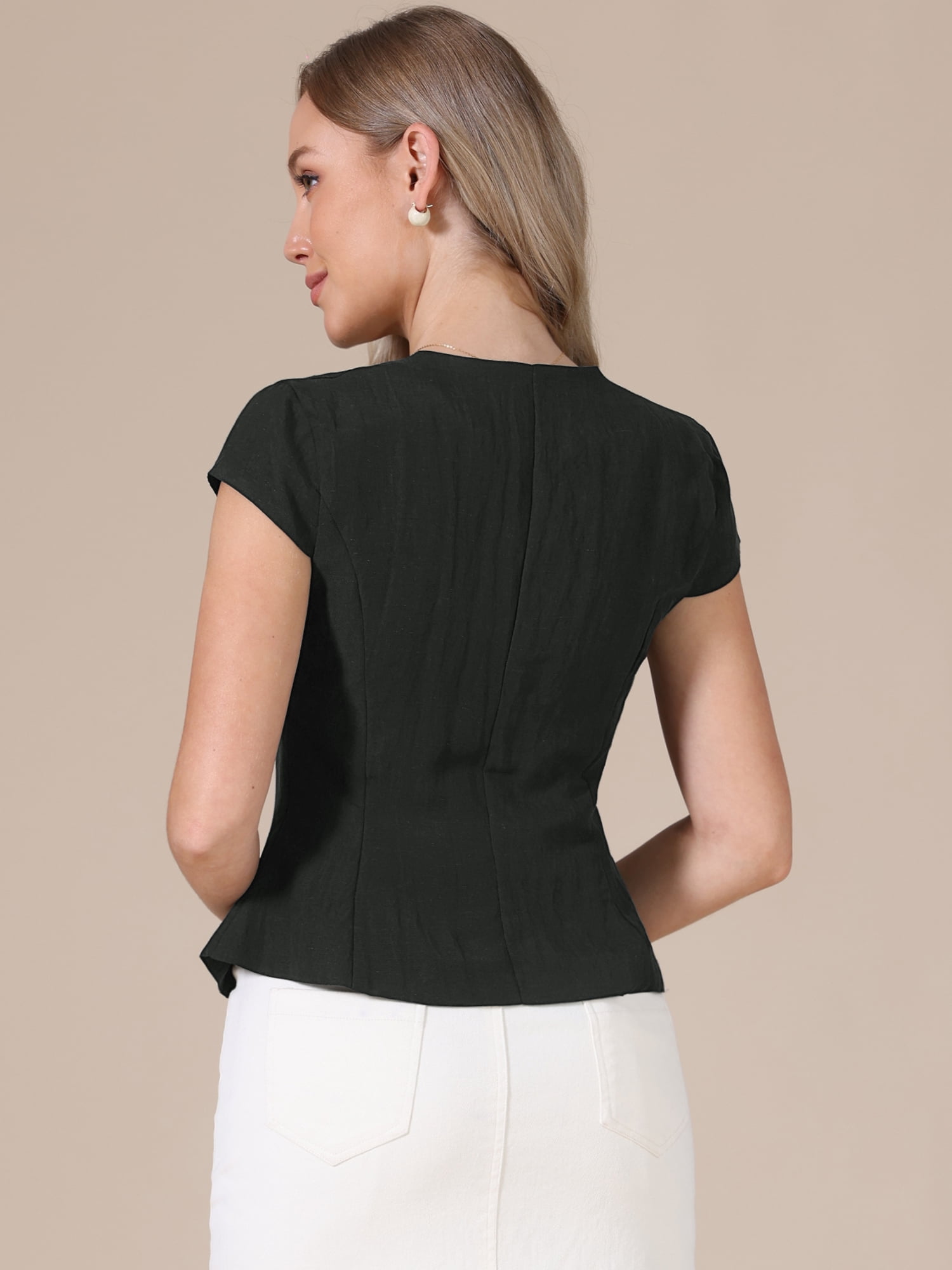 DARING DIVA Women's Summer Button Down Cap Sleeve Busines Dressy Vest S Black