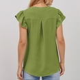 thumbnail image 4 of MIXUE Womens Summer Tops Solid Color Textured V Neck Ruffle Sleeve Casual Dressy Business Work T-shirts Holiday Wear,Green,L, 4 of 7