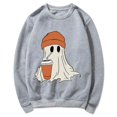 thumbnail image 4 of CLOISE Halloween Sweatshirts Women Trendy Ghost Print Pullover Sweatshirts Fall Long Sleeve Crewneck Hoodies Shirts Casual Tops Halloween Party Clothes Gray XL Boo, 4 of 5