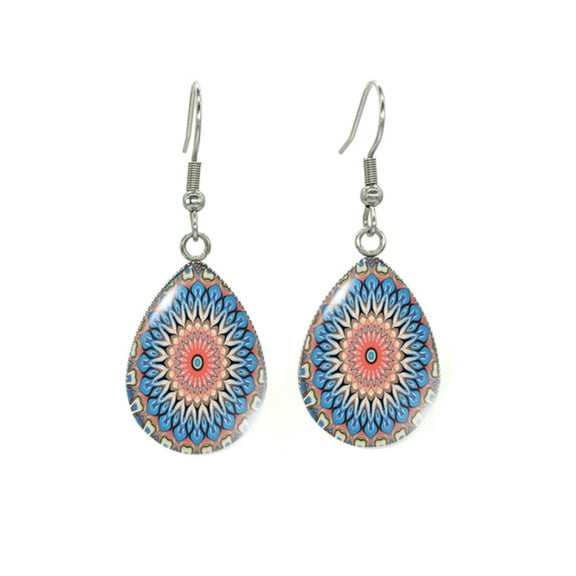 Blue & Pink Mandala Teardrop Drop Earrings
