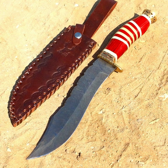 TheBoneEdge 13' Damascus Steel Fixed Blade Hand Forged Bone & Wood Handle Knife