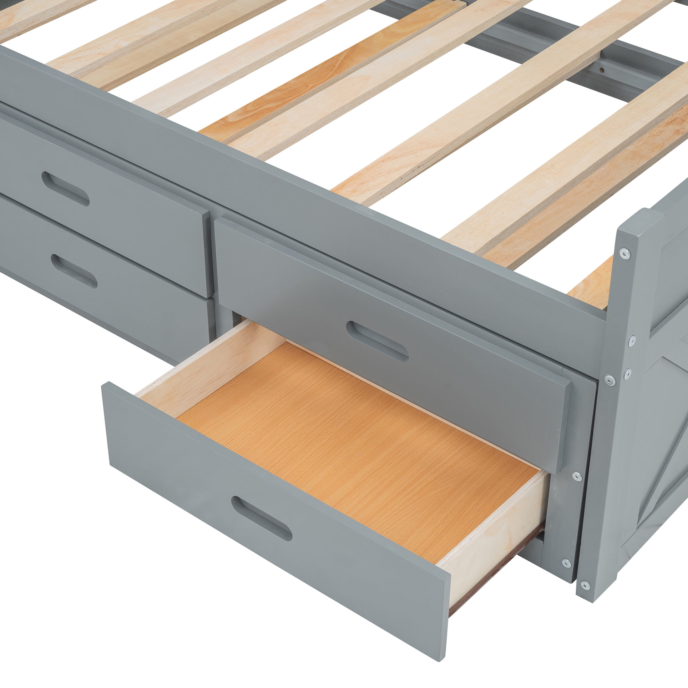 Noble House Twin Size Wooden Bed with Trundle, Drawers, Storage Headboard and Outlets, Gray