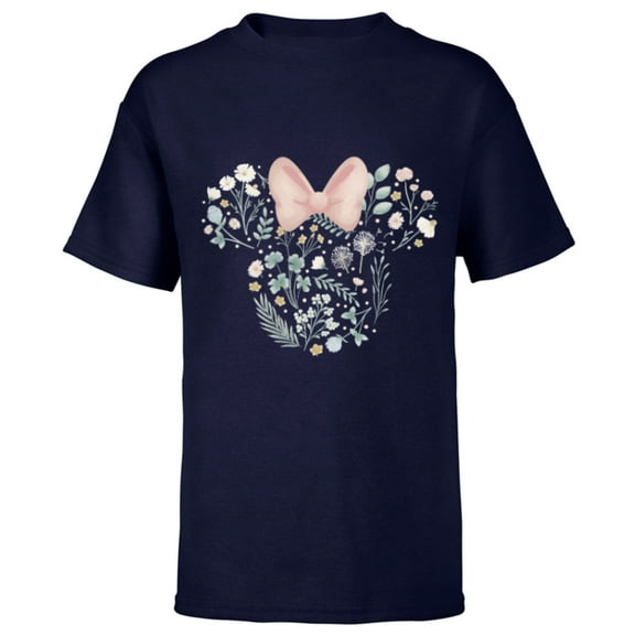Disney Minnie Mouse Icon Spring Flowers - Short Sleeve T-Shirt for Kids - Customized-Navy