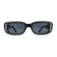 thumbnail image 2 of Womens Rhinestone Bejeweled Mod Rectangular Plastic Sunglasses All Black, 2 of 4
