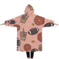 thumbnail image 2 of Oversized Wearable Blanket Hoodie,Pink Football and Drinks Pattern Sherpa Blanket Hoodie with Super Pockets,Super Warm Fuzzy Pullover for Women & Men, 2 of 6