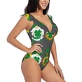 thumbnail image 3 of Daiia Spring St Patrick’S Day Irish Gnomes Women's Ruffled One Piece Swimsuit V Neck Lace Up, Lace Swimwear-, 3 of 8