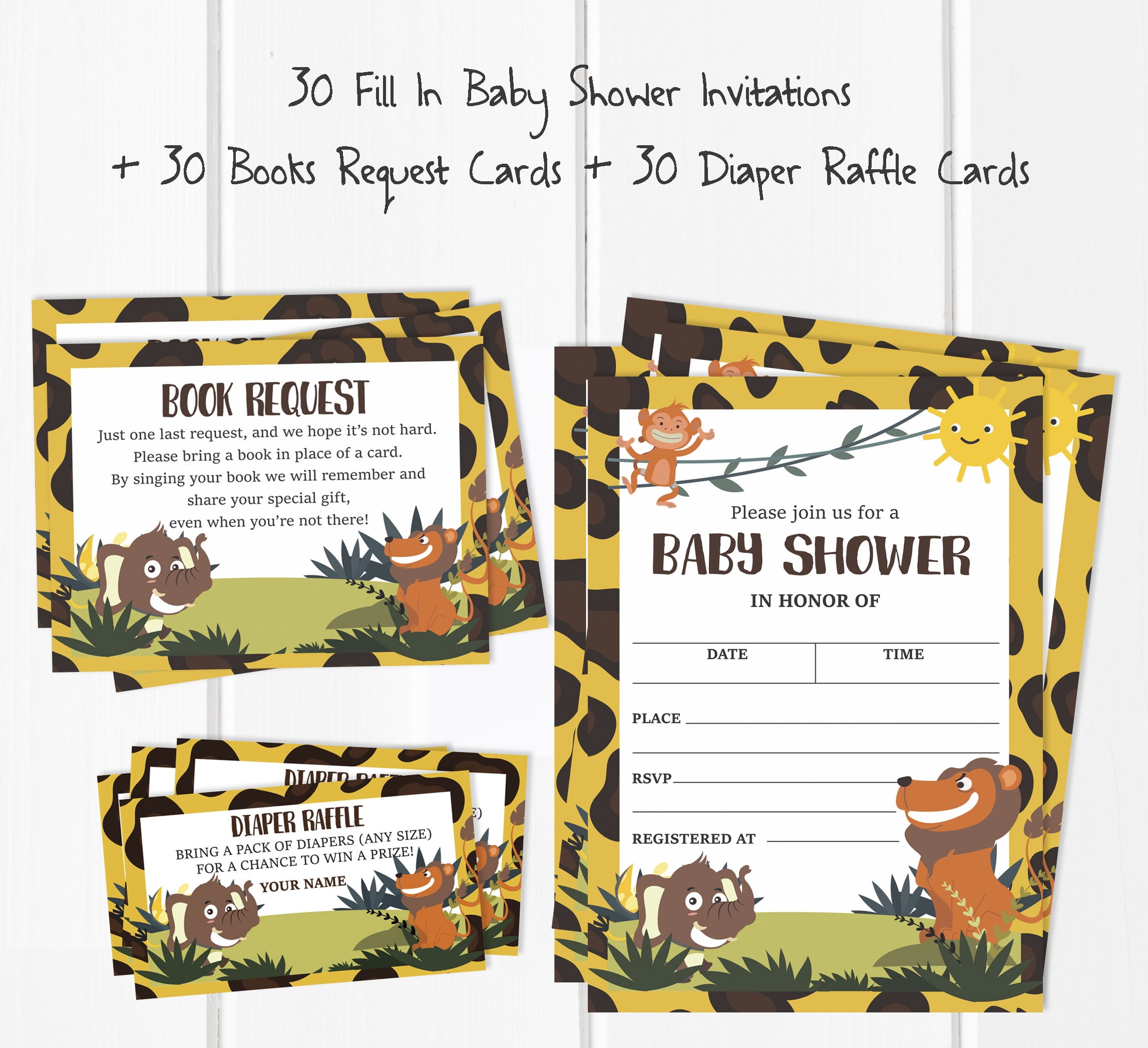 Inkdotpot Set Of 30Jungle Animals Baby Shower Invitations-Diaper Raffle Tickets And Baby Shower Book Request Cards Gender Neutral Invites Its A Boy Its A Girl