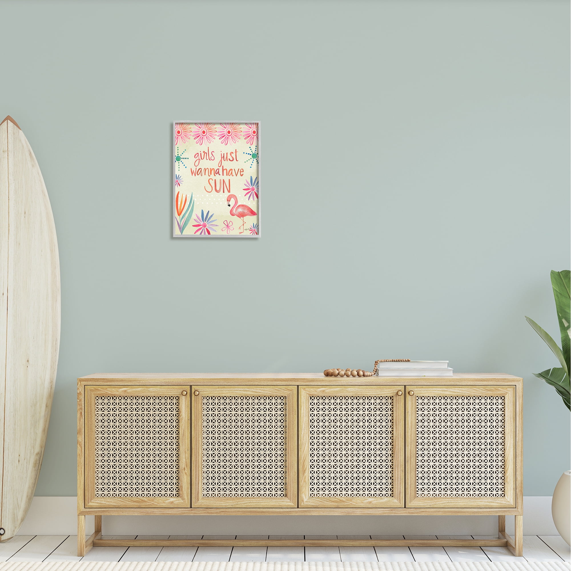 Stupell Industries Girls Wanna Have Sun Tropical Summer Floral Pattern Graphic Art Gray Framed Art Print Wall Art, Design by Katie Doucette