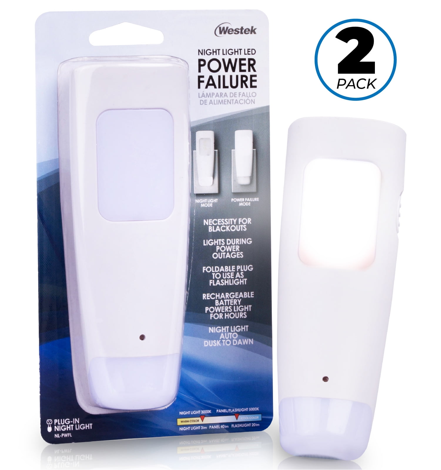 2-Pack 4 LED Rechargeable Plug-In Emergency Ready Flashlight