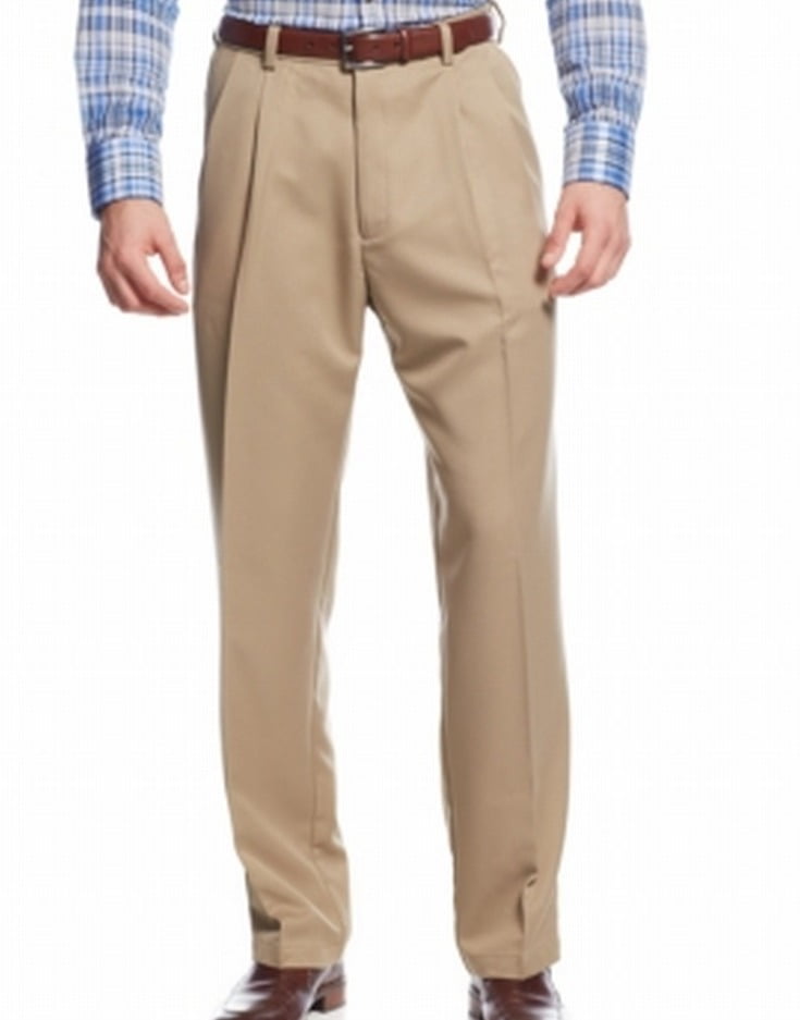 Haggar NEW Khaki Beige Mens 30x30 PleatFront Performance Dress Pants