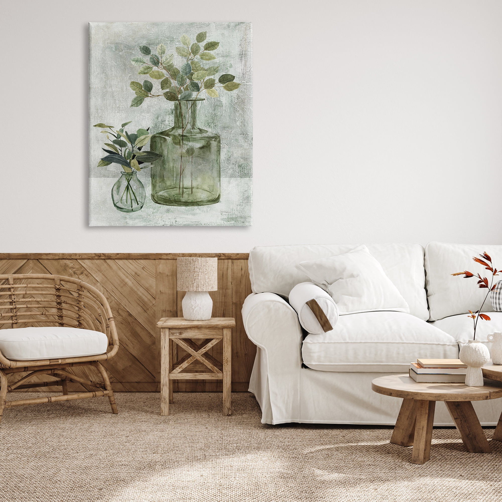 Stupell Industries Herbal Plants Green Leaves Country Vase Rustic Painting, 36 x 48, Design by Carol Robinson