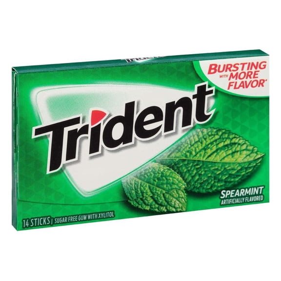 Trident Sugar Free Gum, Spearmint, 14 Pieces, Pack of 15