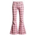 thumbnail image 6 of VV AVEORS Girls Flare Pants Plaid Uniform Cute Y2k Bell Bottoms Flared High Waist Slim Fit Trousers With Pockets Watermelon Red 150, 6 of 10