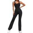 thumbnail image 2 of Mono Deportivo de Yoga para Mujer, Sin Mangas, con Escote en V, Ribete de Encaje y Cuello Halter, con Medias Acampanadas. Negro Sin Almohadilla S, 2 of 10