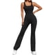 thumbnail image 2 of Mono Deportivo de Yoga para Mujer, Sin Mangas, con Escote en V, Ribete de Encaje y Cuello Halter, con Medias Acampanadas. Negro Sin Almohadilla L, 2 of 10
