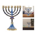 thumbnail image 6 of Hand Painted Enamel Menorah with Jeweled Accents Embellished Candlesticks Candle Holder - Dark blue, 6 of 6