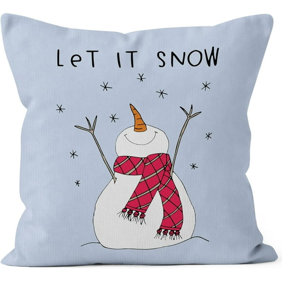 Christmas Let It Snow Snowman Decorative Pillowcase Throw Pillow Cover, Merry Christmas Snowman Farmhouse for Sofa Bed Room Home Decor 18 x 18 Inch Pillow Case (Blue)
