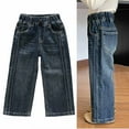 thumbnail image 3 of Girls Wide Leg Jeans Casual Spring Denim Pants Baggy Loose Elastic Waist Long Fall Trousers Kids Clothes, Dark Blue, 4 Years, 3 of 7