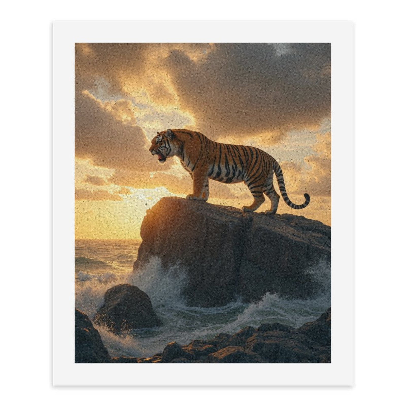 Paint By Numbers Kit for Adults Beginner - DIY Tiger Sunset Ocean Rocks Majesty Canvas Painting Kits for Adults, Frameless Paint By Number for Adults for Home Wall Decor 16x20 Inch