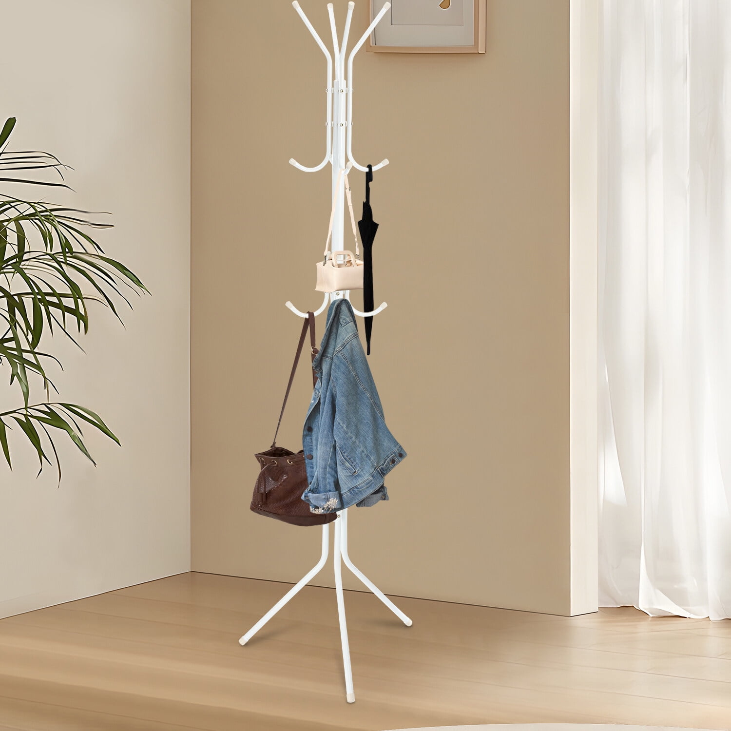 Oyajia 12 Hooks Coat Rack Hat Stand Tree Clothes Hanger Umbrella Holder