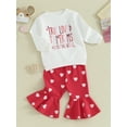 thumbnail image 3 of Bslissey Baby Girls Valentines Day Clothes Long Sleeve Letter Print Sweatshirt + Heart Print Flared Pants  2Pcs Outfits Infant Toddler Casual Long Pants Sets 0-24M, 3 of 10