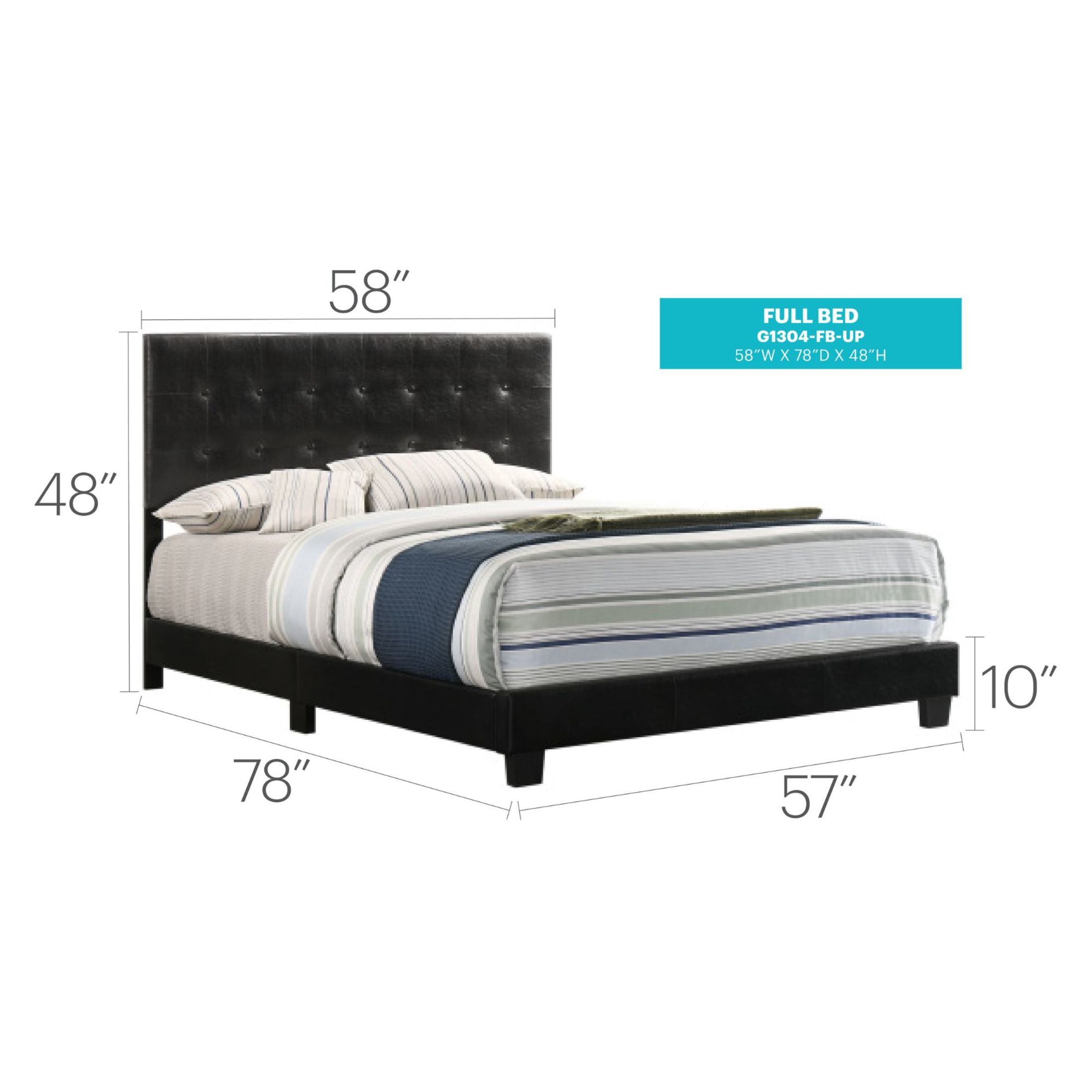 Noble House Contemporary Full Upholstered Bed with Tufted Headboard, Wood Frame, Black