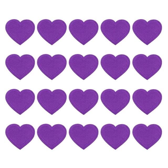 Parches de corazón para planchar Uxcell, 20 Pcs Parches bordados de corazón para coser, apliques y adornos para ropa, chaquetas, sombreros, mochilas, reparaciones y decoraciones, Púrpura, 1.6" x 1.4"