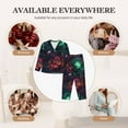 thumbnail image 6 of KLL Red And Green Carnation Print Women's Long Sleeve Pajamas with Pants Sleepwear Loungewear 2 Set-Small, 6 of 7