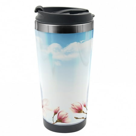 

Spring Travel Mug Magnolia Branches Bugs Steel Thermal Cup 16 oz by Ambesonne