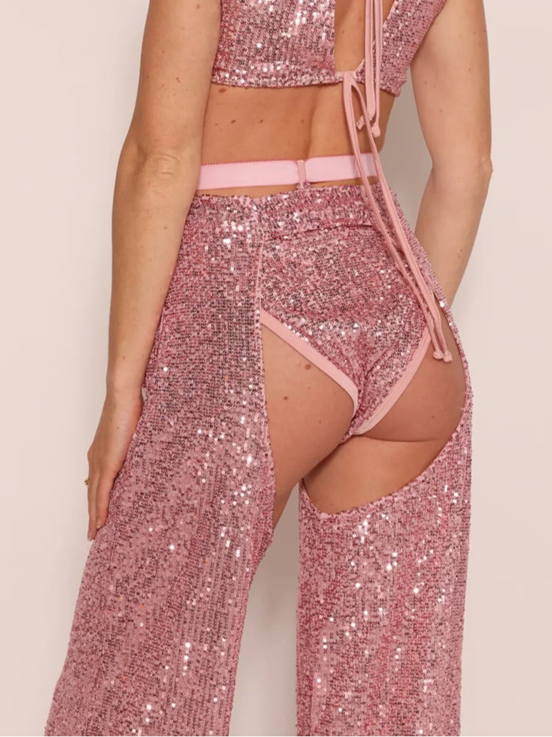 パンツ kiss the club glitter quilting pants Biezeib Women Summer Fashion Club Pants Open Crotch Wide Leg
