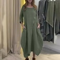 thumbnail image 4 of Ashirexll Long Sleeve Maxi Dress, Womens Fall Dresses, Ladies Plus Size Casual Round Neck Long Sleeve Dresses Solid Color Linen Long Dress, 4 of 6