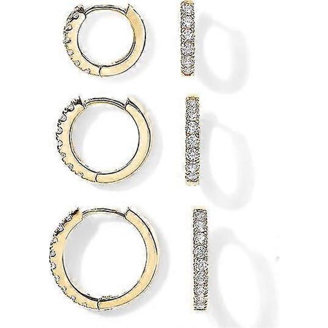 18K Gold Plated 925 Sterling Silver Post, 3 Pairs Small Gold Hoop Earrings Set