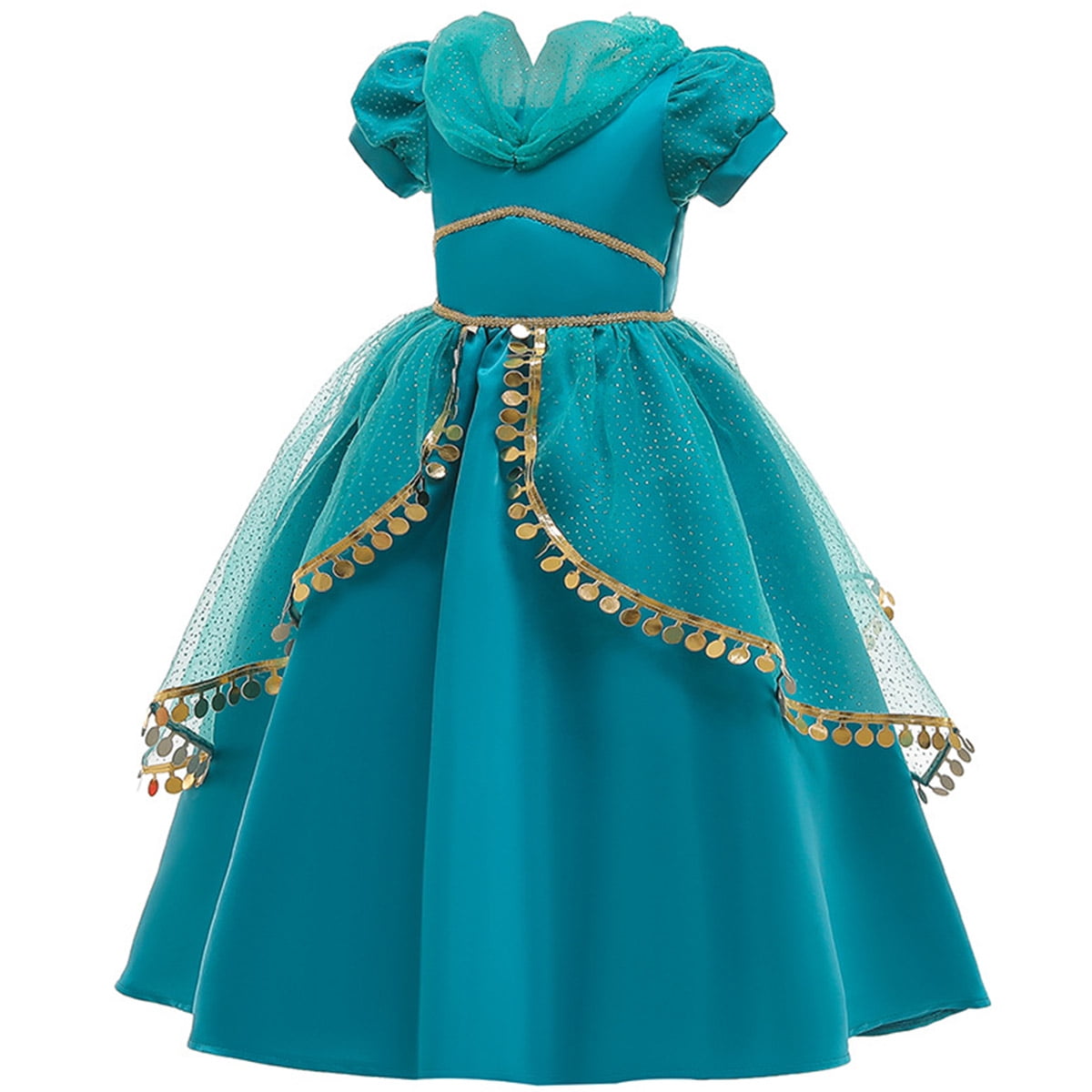 Girls Jasmine Dress Costume Kids Princess Dress Up Cosplay Party Dress