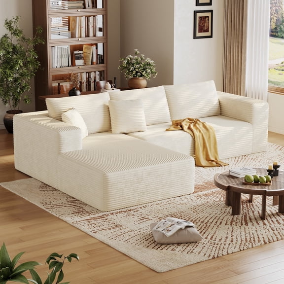 DILORA Sectional Boneless Sofa, L-shaped Couch(White,Left Chaise ),Modular and Compressed,Two Packages,108 Inches